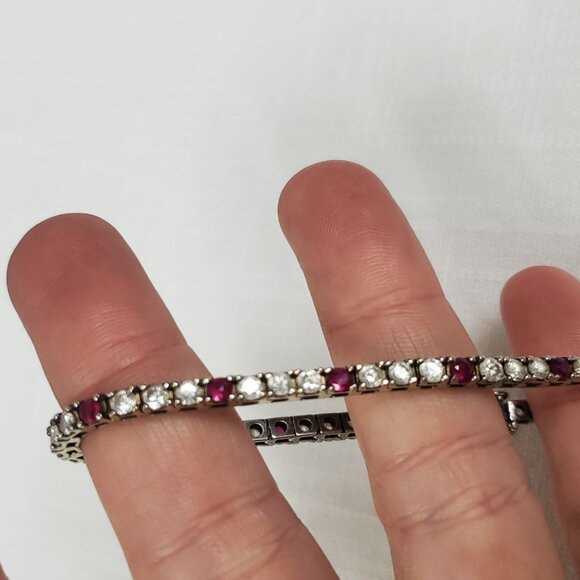 Gorgeous Red Stone & Crystal Silver 925 Tennis Bracelet  7" 14 Grams - Picture 3 of 13